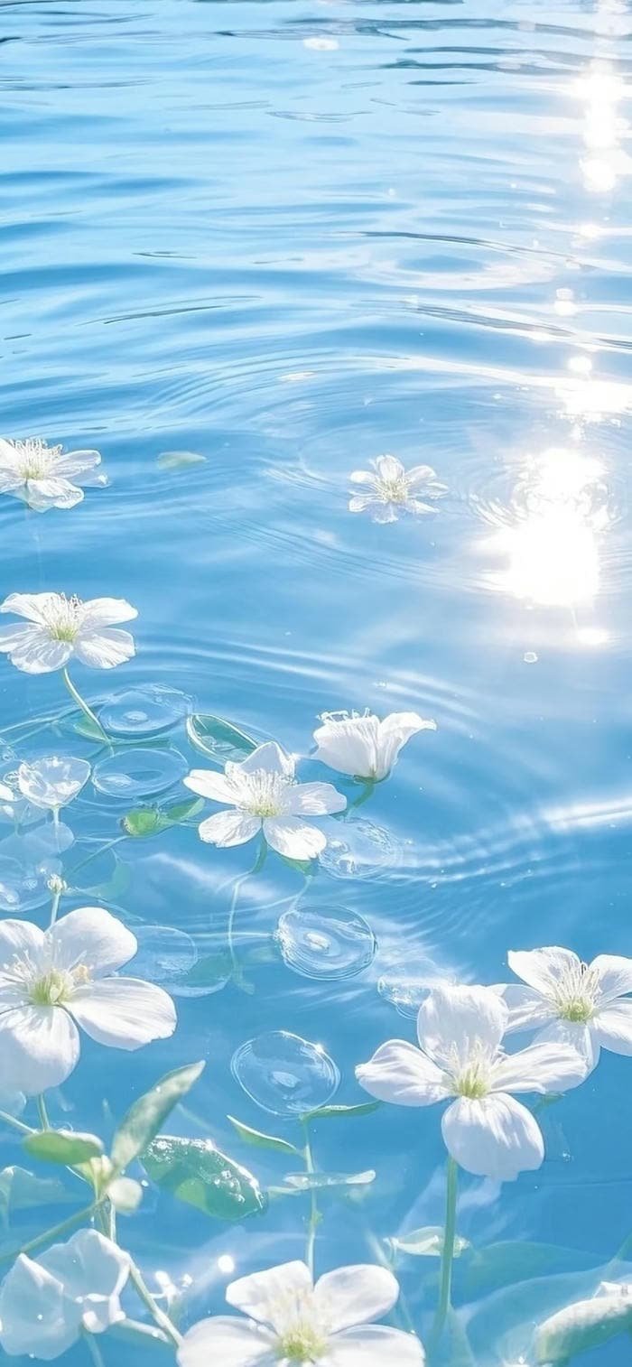 hình nền nước màu xanh dương kết hợp hoa dịu nhẹ