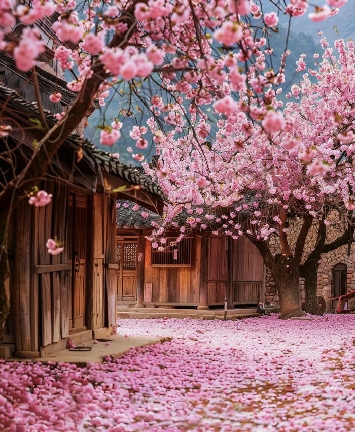 hình phong thủy hoa đào rực rỡ