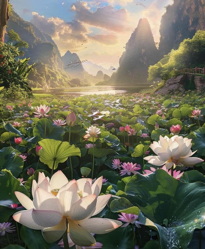 hình phong thuỷ sen nở an yên cao cấp