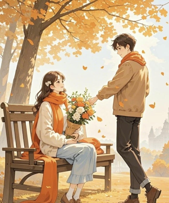 không gian cặp anime mùa lá rụng