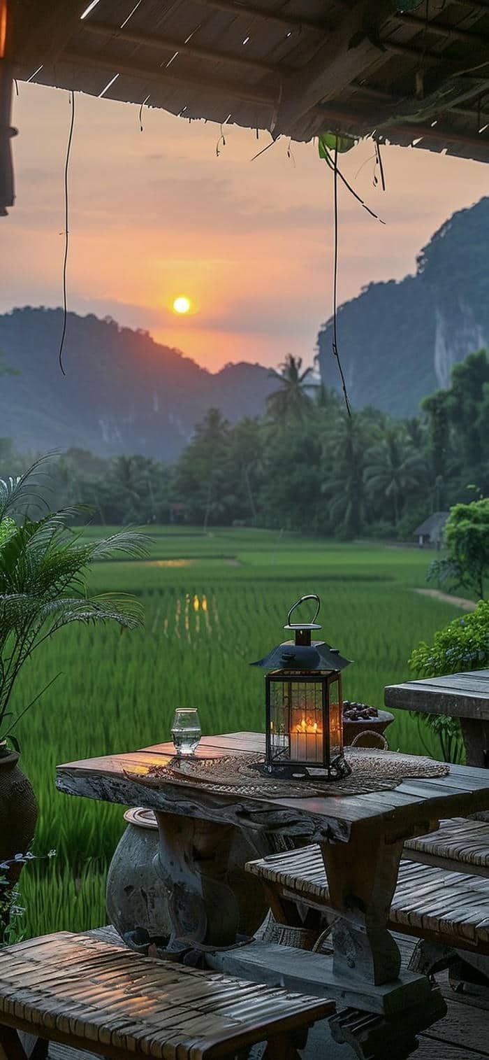 nền phong cảnh đồng quê trời chiều êm