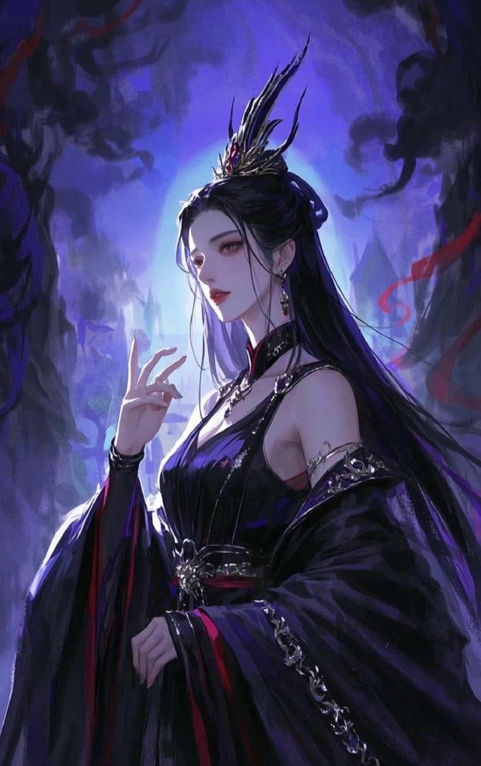 nữ hoàng anime quyền lực trong trang phục đen