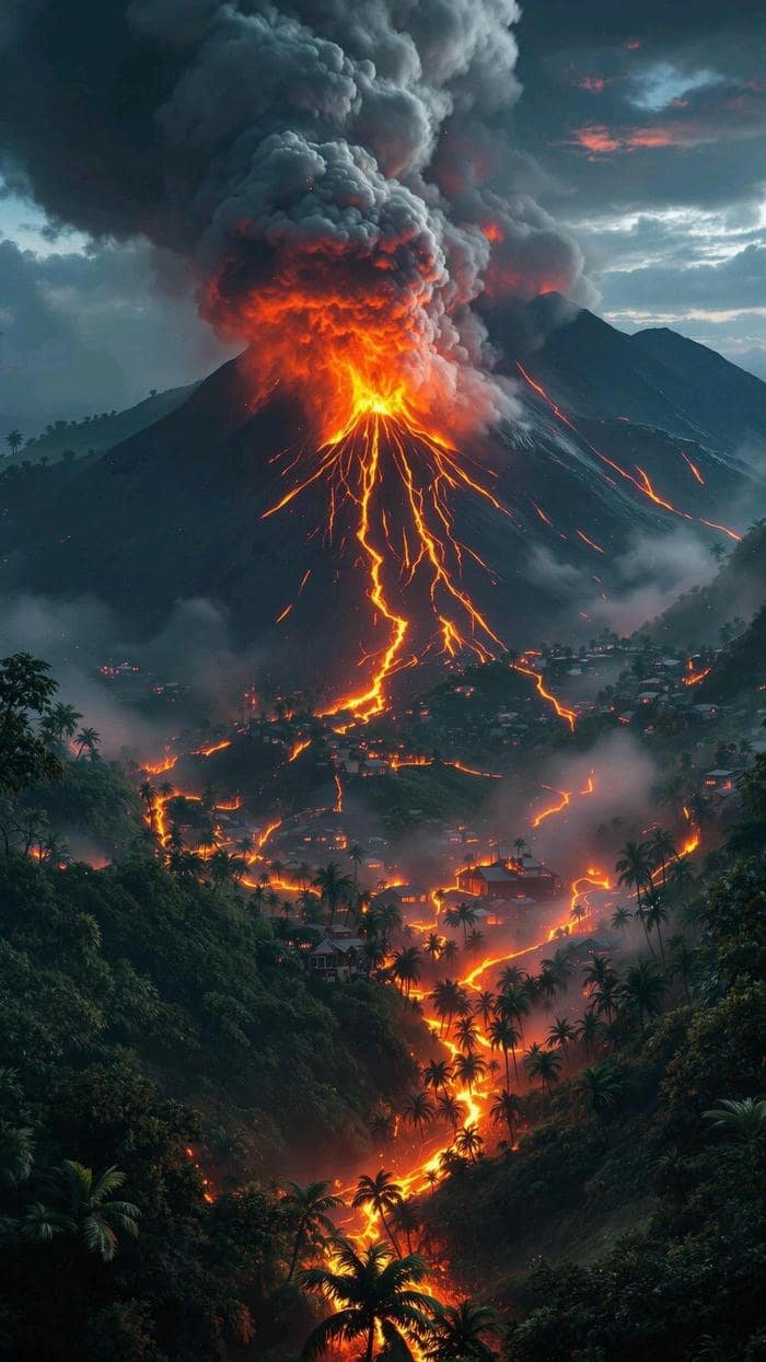 núi lửa đỏ rực hình nền huyền bí