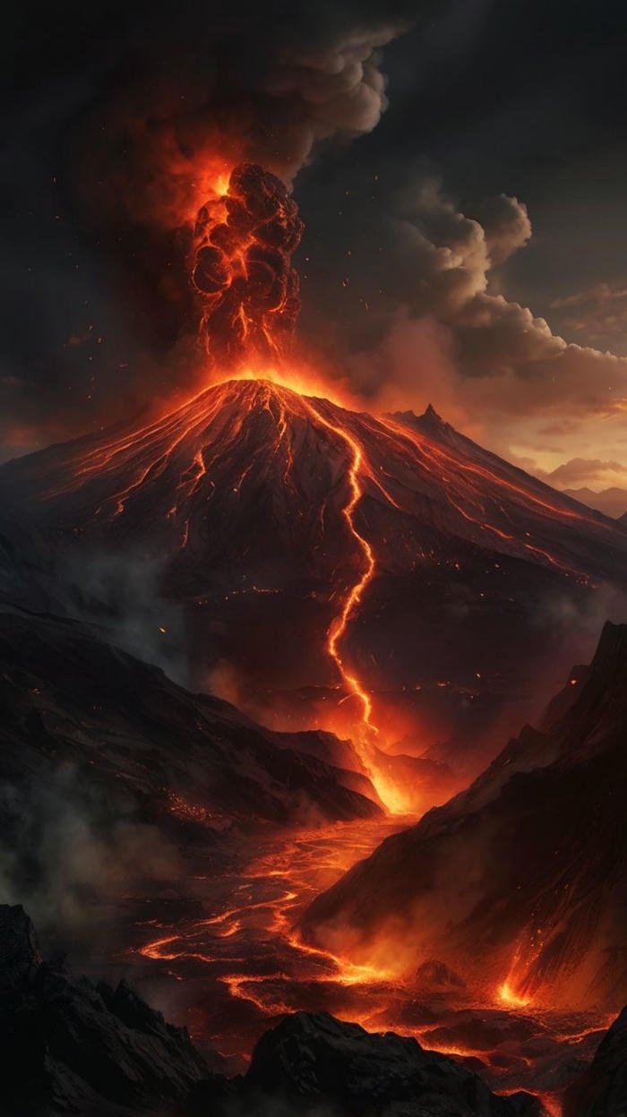 núi lửa đỏ rực hình nền kịch tính