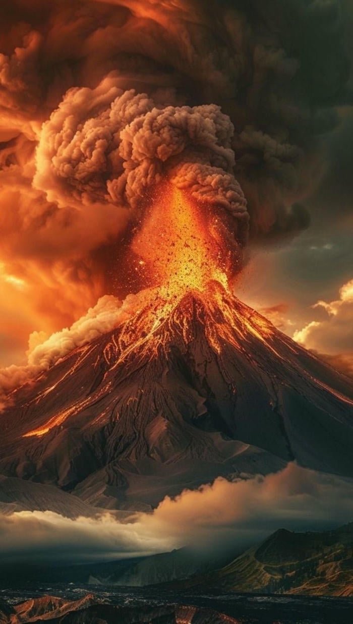 núi lửa đỏ rực hình nền thiên nhiên