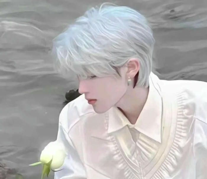 phong cách tối giản avatar nam tóc trắng