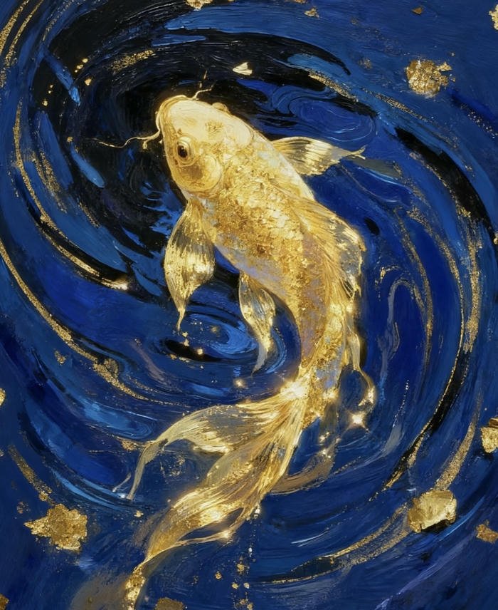 phong cảnh cá chép vàng tài lộc