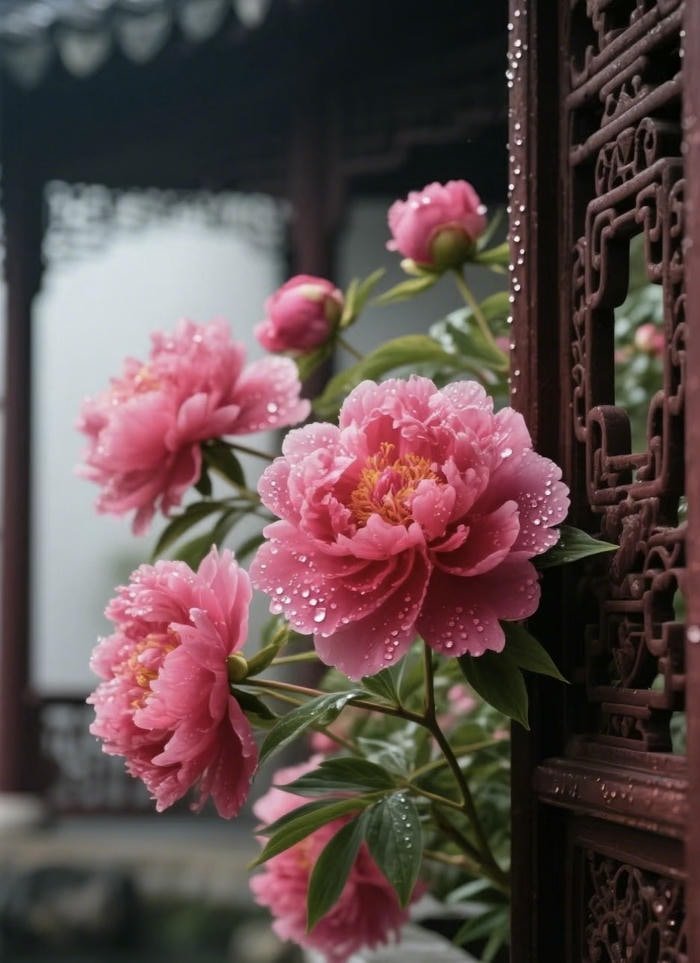 phong thuỷ hoa mẫu đơn phồn hoa