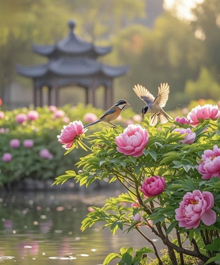 phong thuỷ mẫu đơn nhẹ đẹp