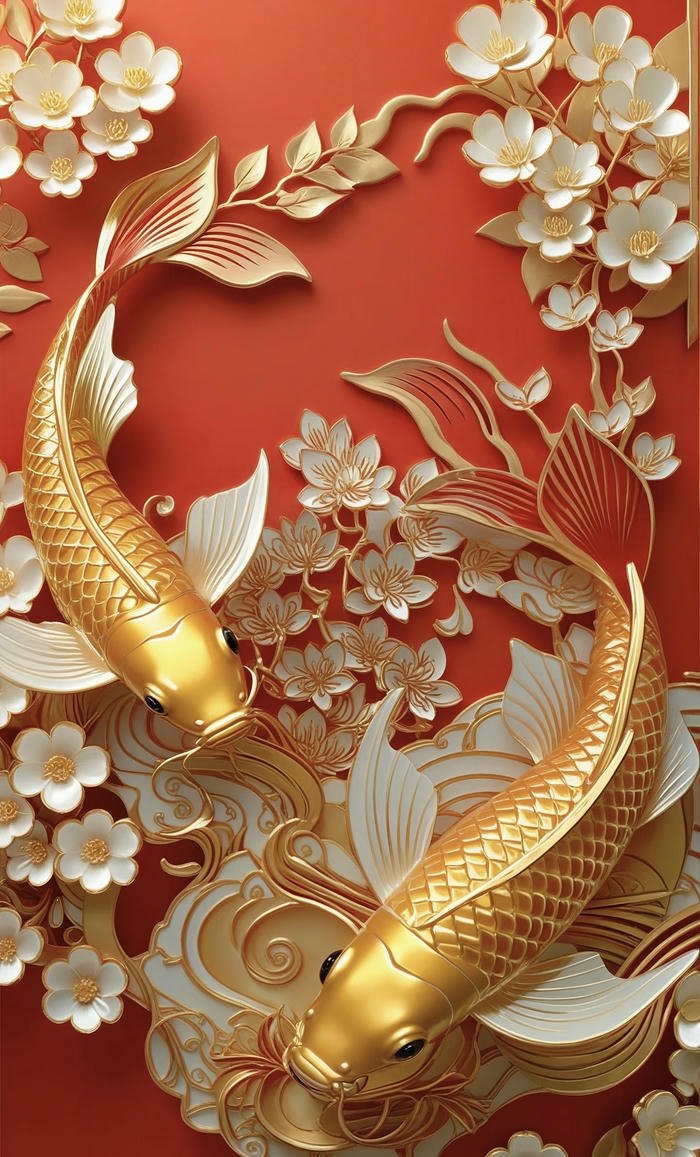 tác phẩm nghệ thuật cá chép vàng cát lợi