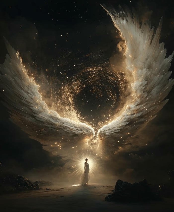 thiên thần ánh sáng nền xanh